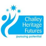 Logo with blue stylised person reaching for stars and text saying Chailey Heritage Futures - pursuing potential
