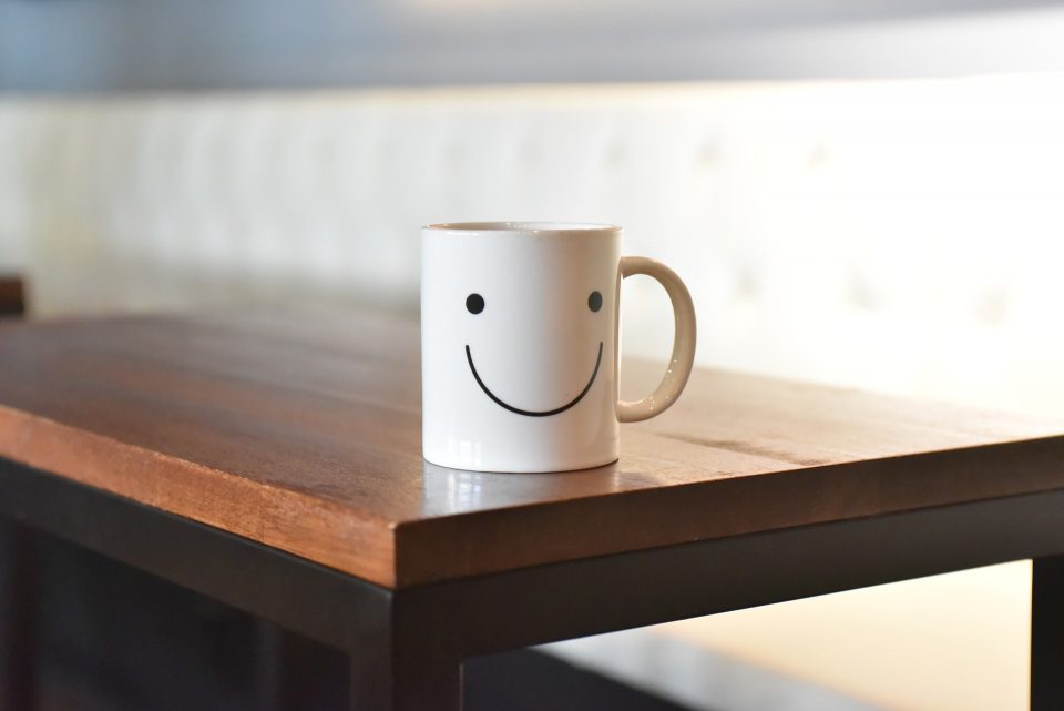 coffee mug with smiley face