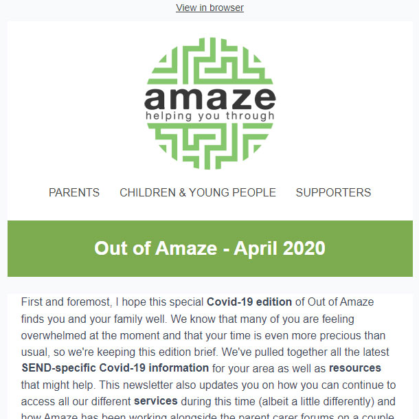 Out of Amaze Covid-19 e-newsletter EAST SUSSEX – April 2020