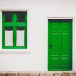 green front door and window