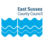 Logo reading "East Sussex County Council" with blue wavy lines