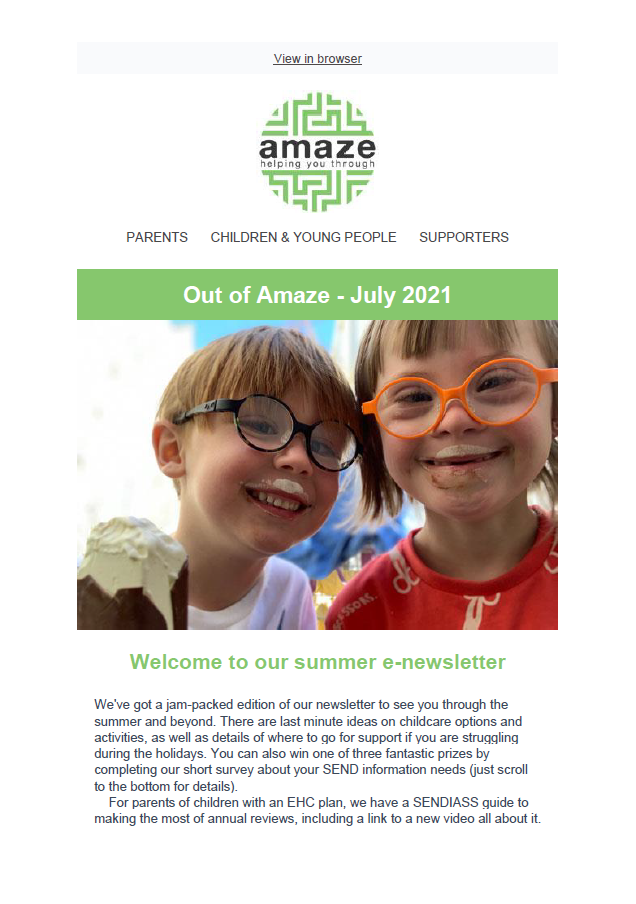 Out of Amaze e-newsletter BRIGHTON & HOVE July 2021