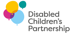Disabled Children's Partnership logo with brightly coloured balloons and one small balloon floating free from the others