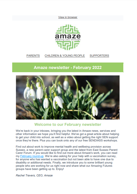 Out of Amaze e-newsletter EAST SUSSEX Feb 2022