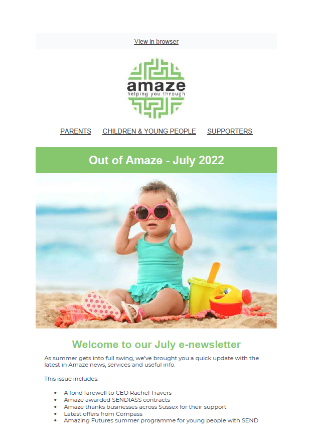 Out of Amaze e-newsletter BRIGHTON & HOVE July 2022