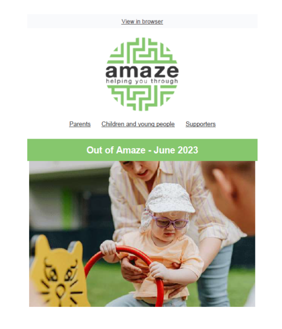 Cover for June 2023, Brighton & Hove, featuring small child in tinted glasses and hat being helped to use play equipment